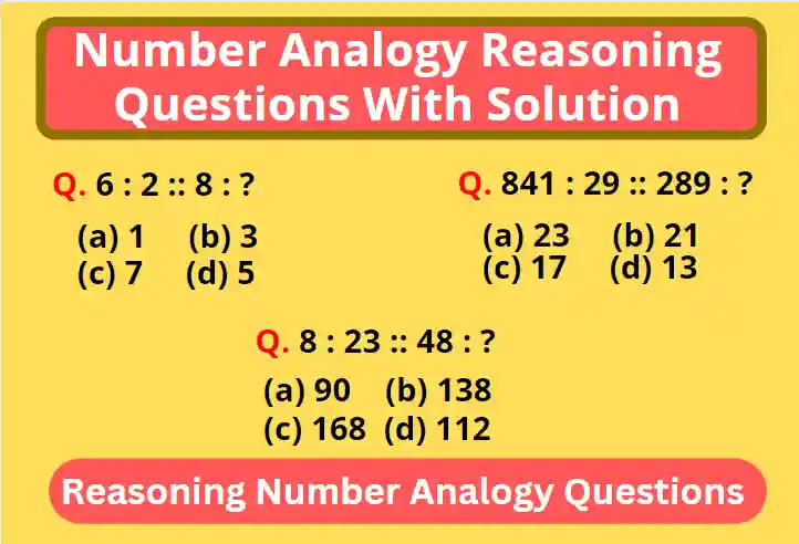 number analogy reasoning questions and answers For competitive Exam, reasoning number analogy questions wtih solution, reasoning number analogy questions for ssc cgl