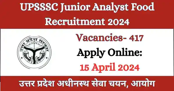 417 Vacancies in UPSSSC Junior Analyst Food Recruitment 2024,UPSSSC Junior Analyst Food Online Form 2024, check important dates, eligibility Details and more